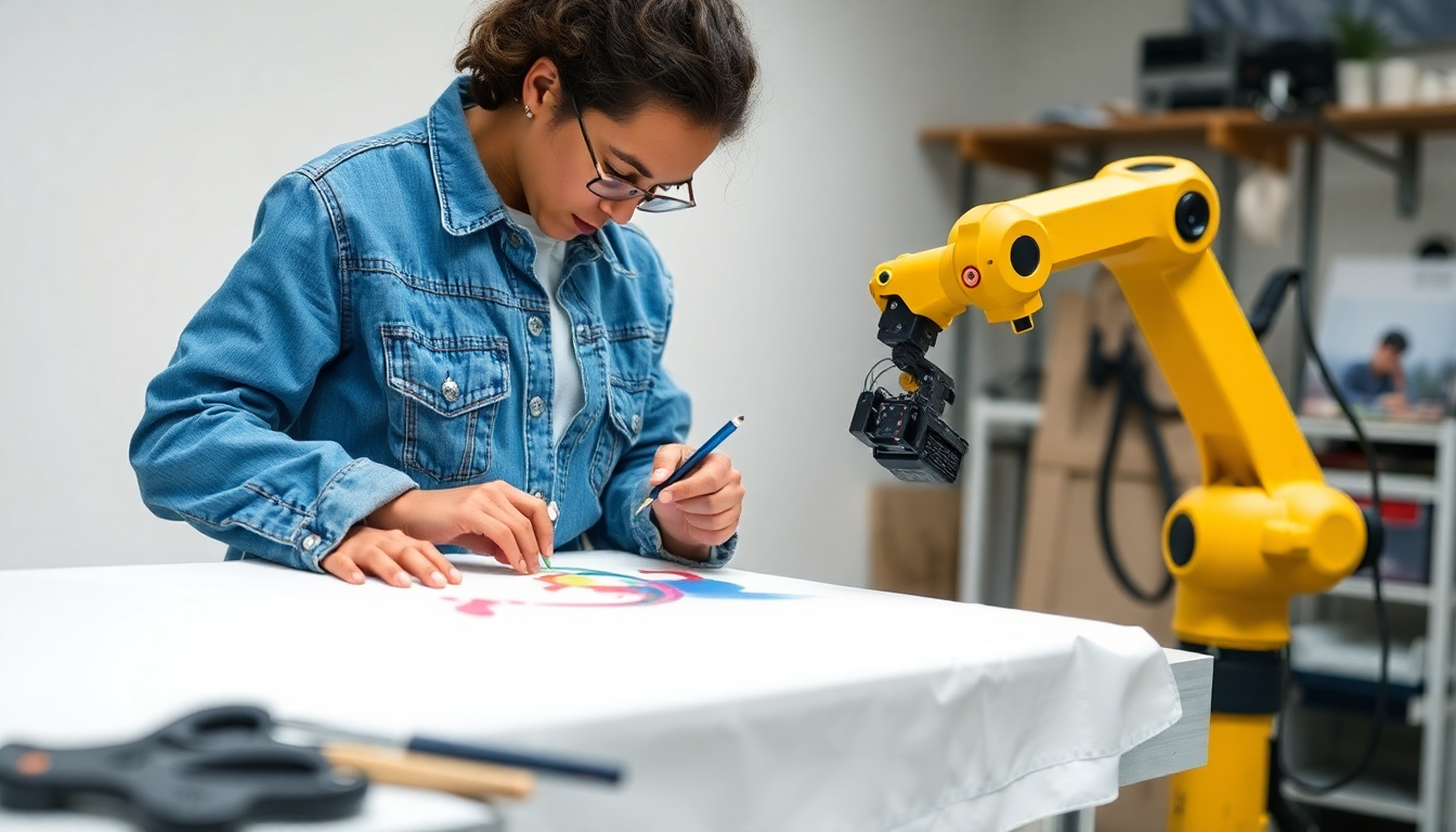 A designer creating unique patterns in a workshop illustrating why choose artisan denim over AI designs