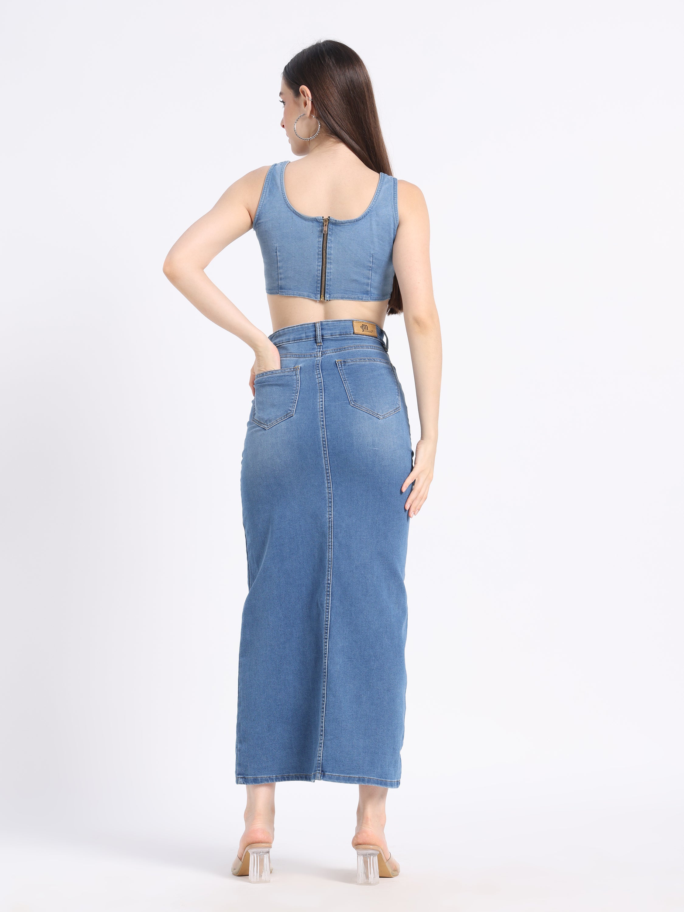 Verdant Muse Hand-Painted Denim Co-ord Set | Artistic Fashion