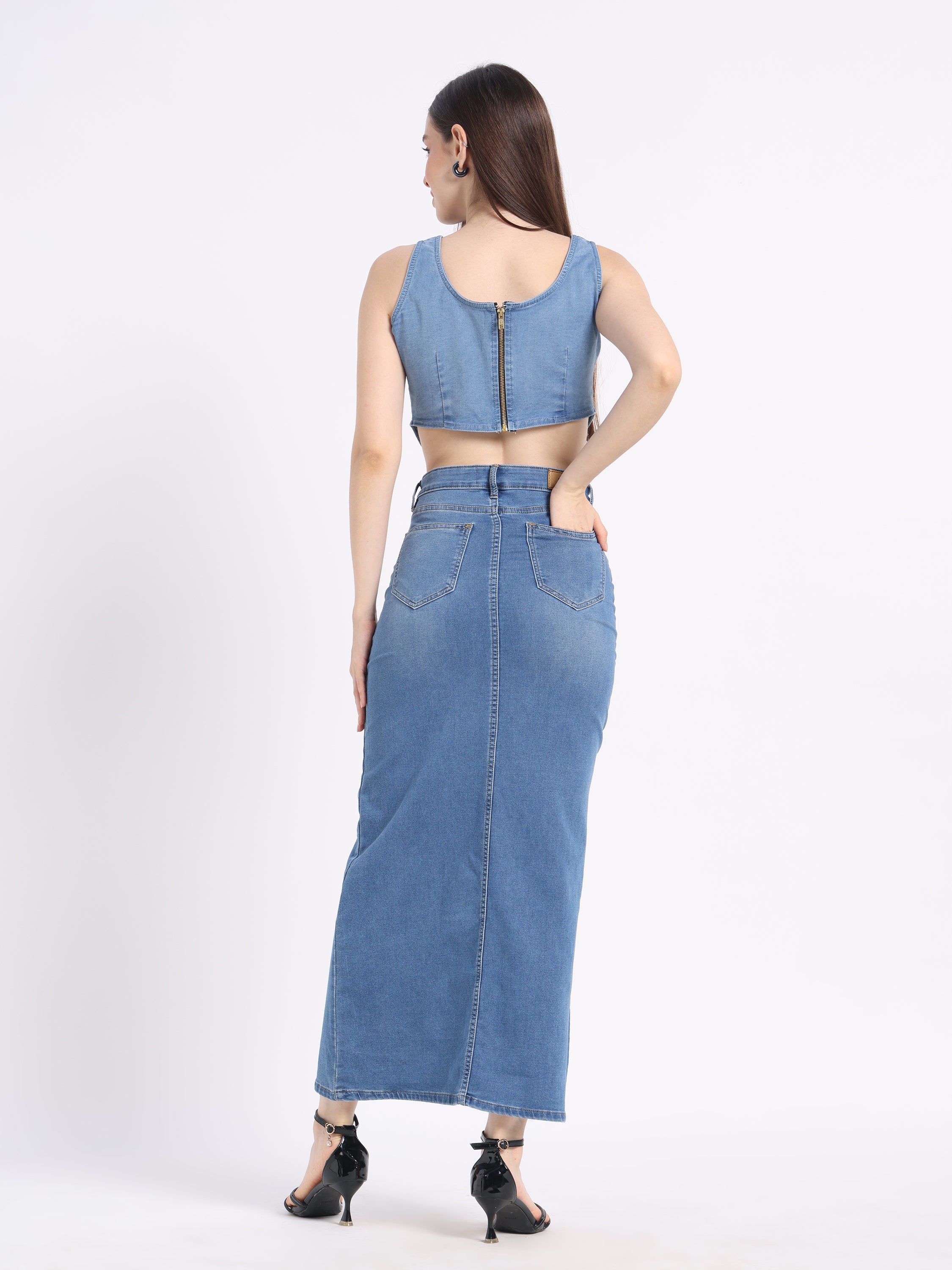 Forgiven Blessed Denim Co-ord Set | Hand-Painted Faith Fashion