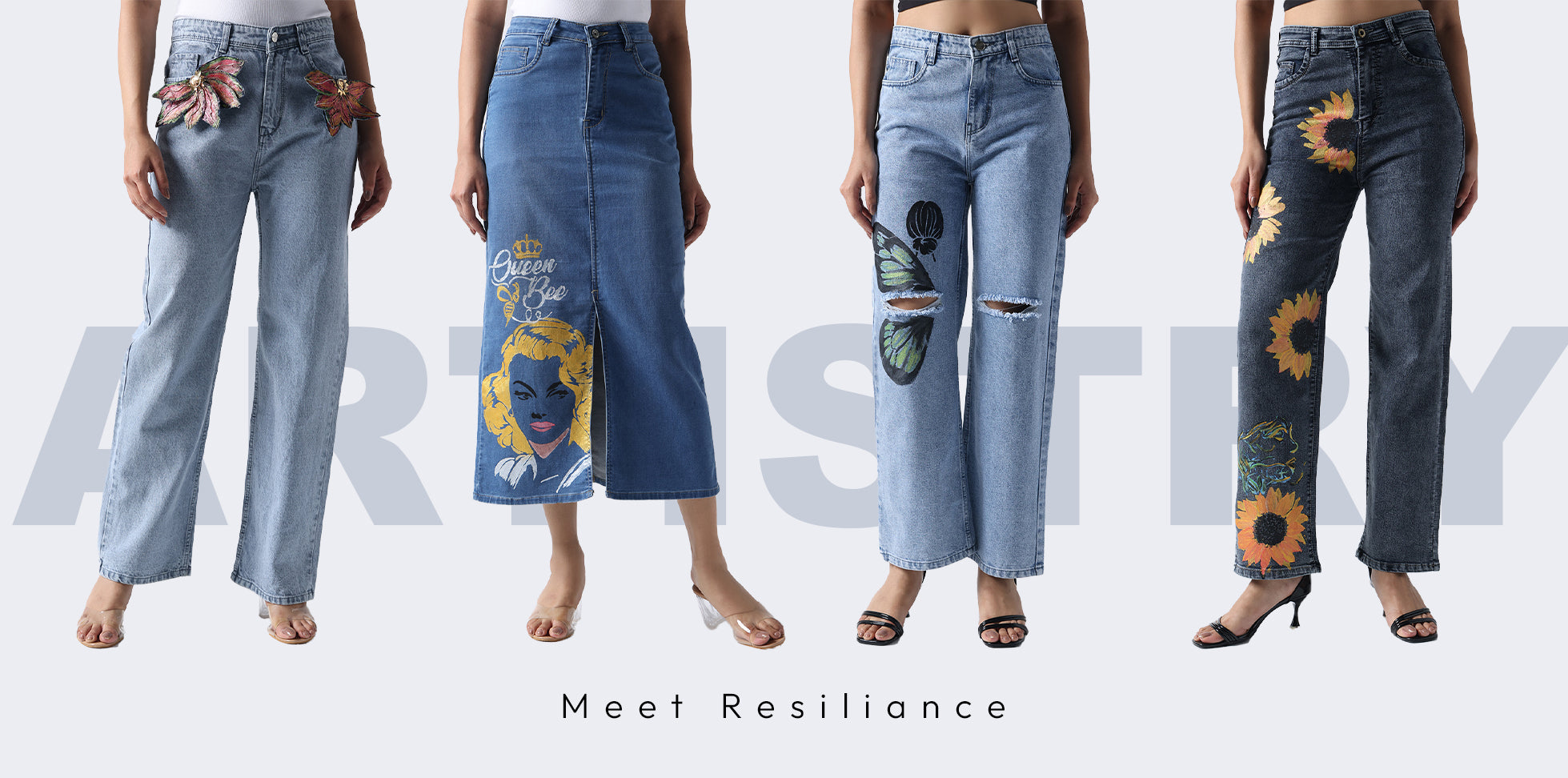 Gotamoda sustainable hand-painted denim Skirt – empowering women through fashion, creativity, and conscious craftsmanship.