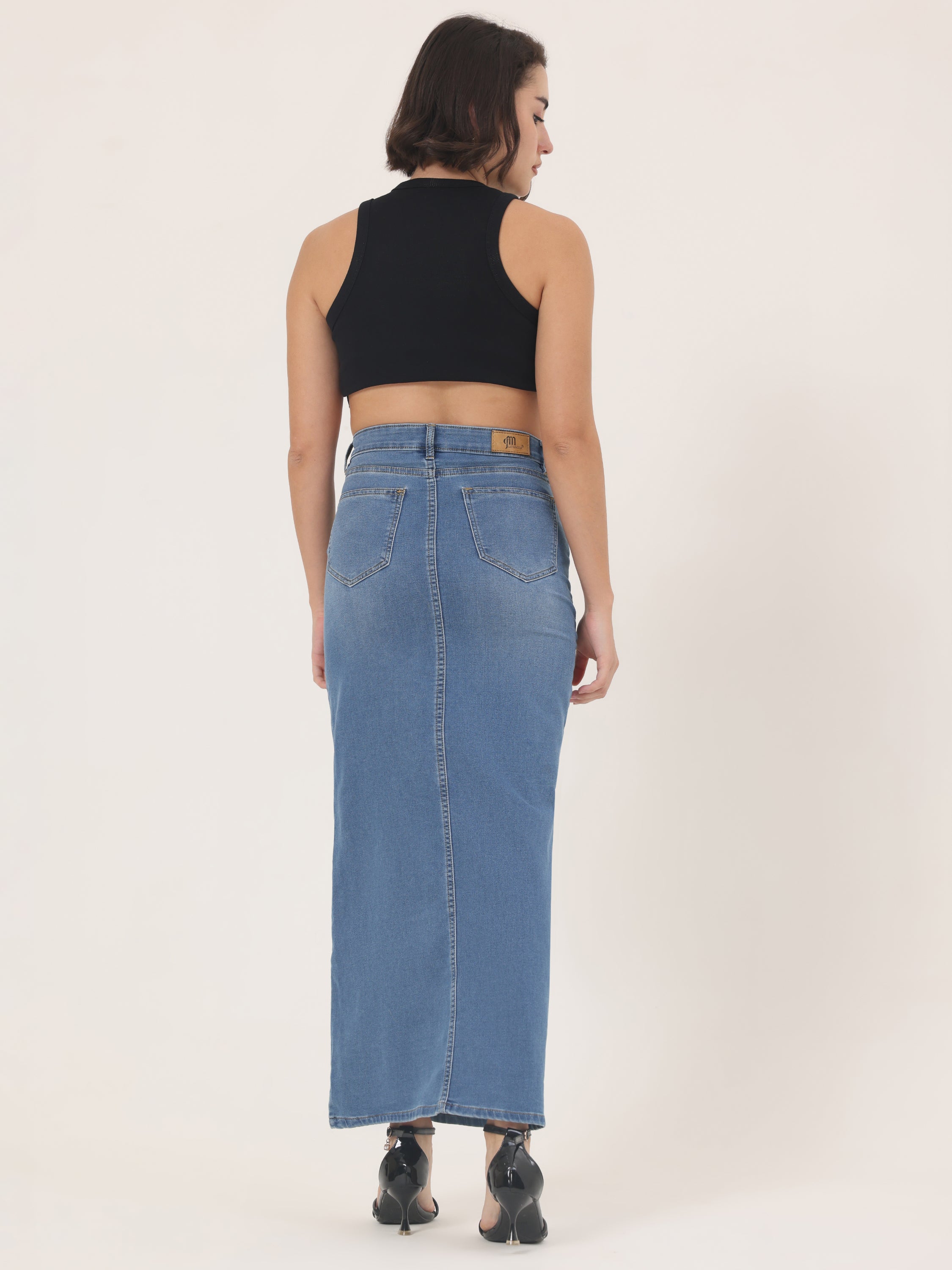 Forgiven Blessed Hand-Painted Denim Maxi Skirt for Women – Faith Edition