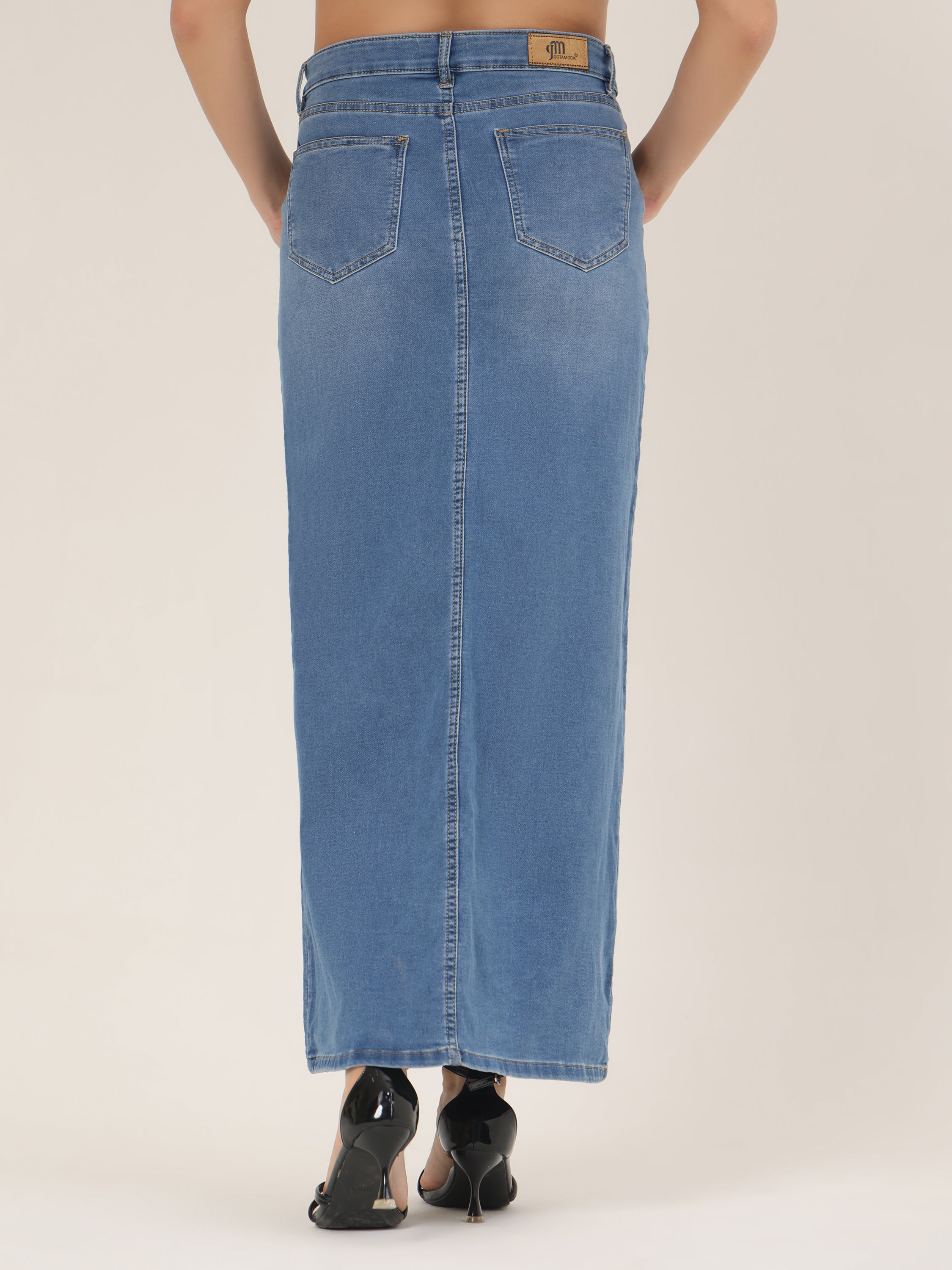 Hand-Painted Floral Denim Maxi Skirt for Women – Rose Bloom Art Edition