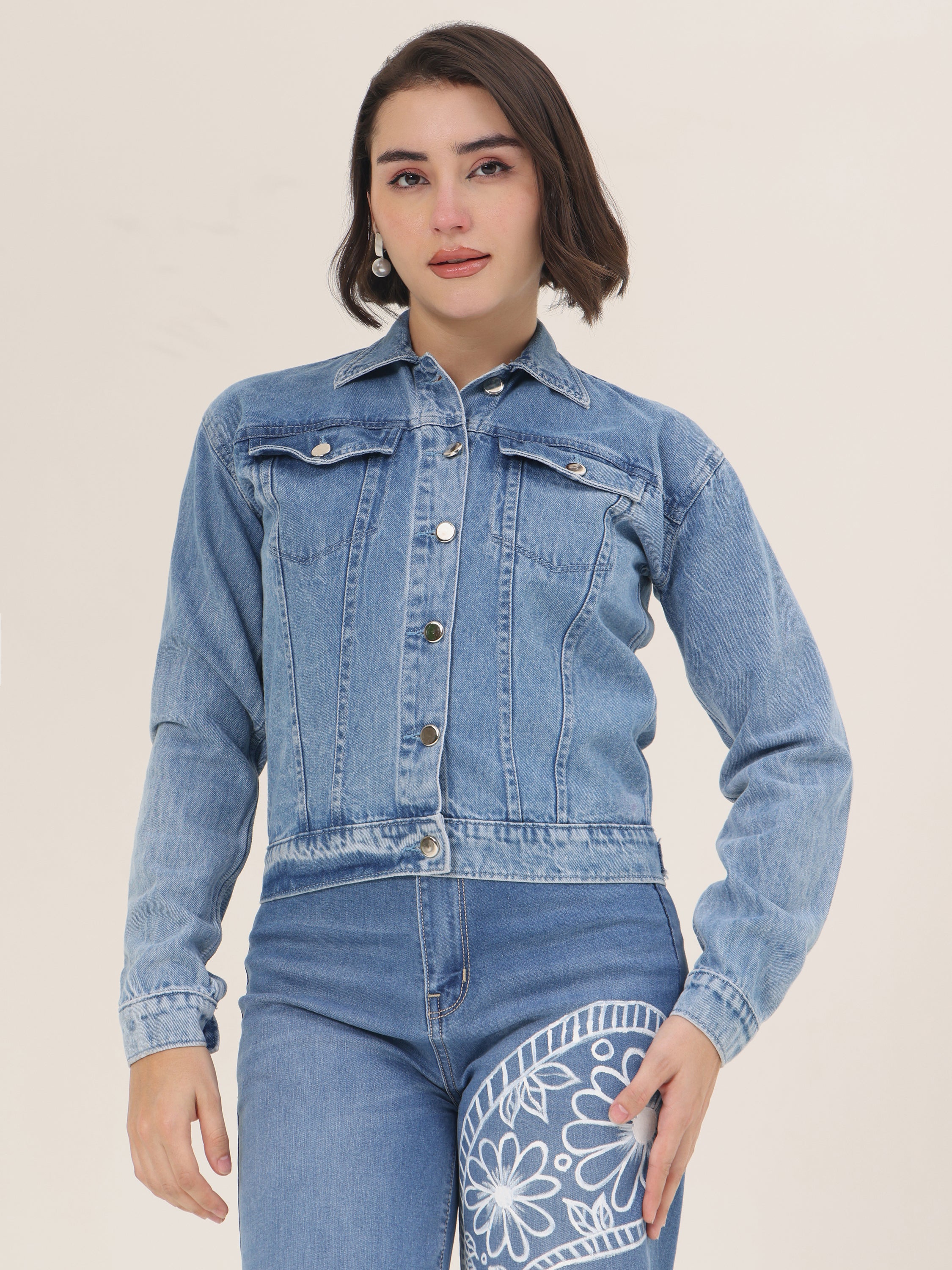 Pink Blossom Hand-Painted Denim Jacket for Women – Limited Edition Floral Art Jacket