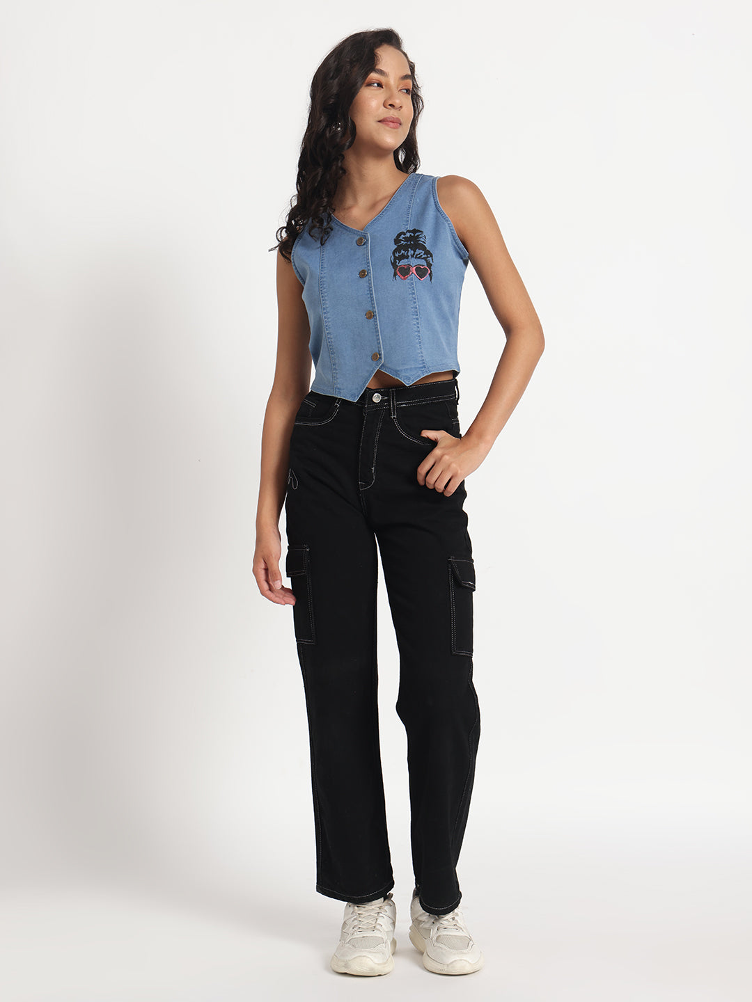Sassy Sunglasses Denim Top