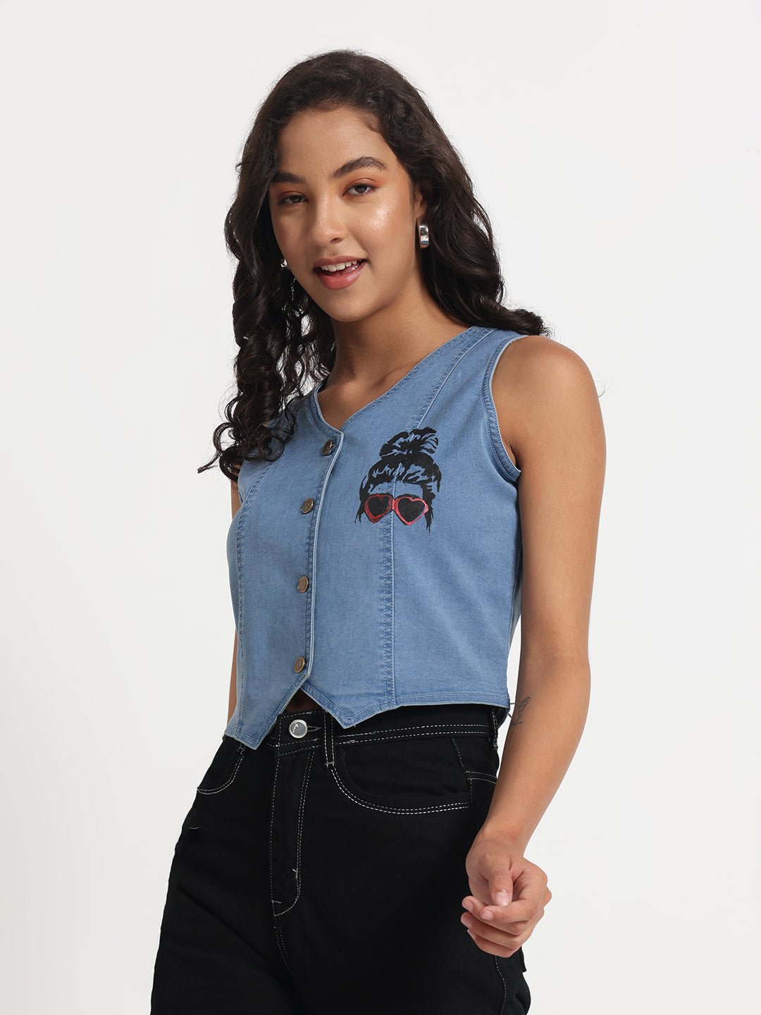 Sassy Sunglasses Denim Top