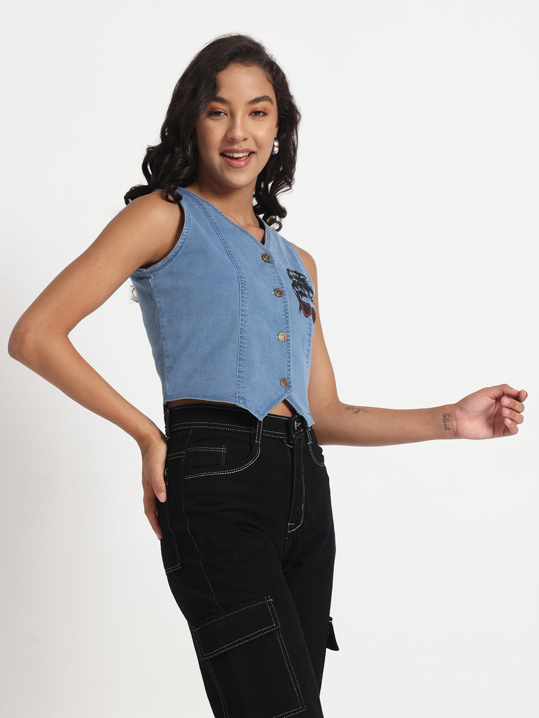 Sassy Sunglasses Denim Top
