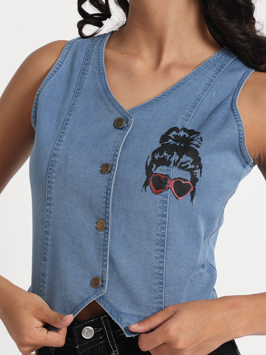 Sassy Sunglasses Denim Top