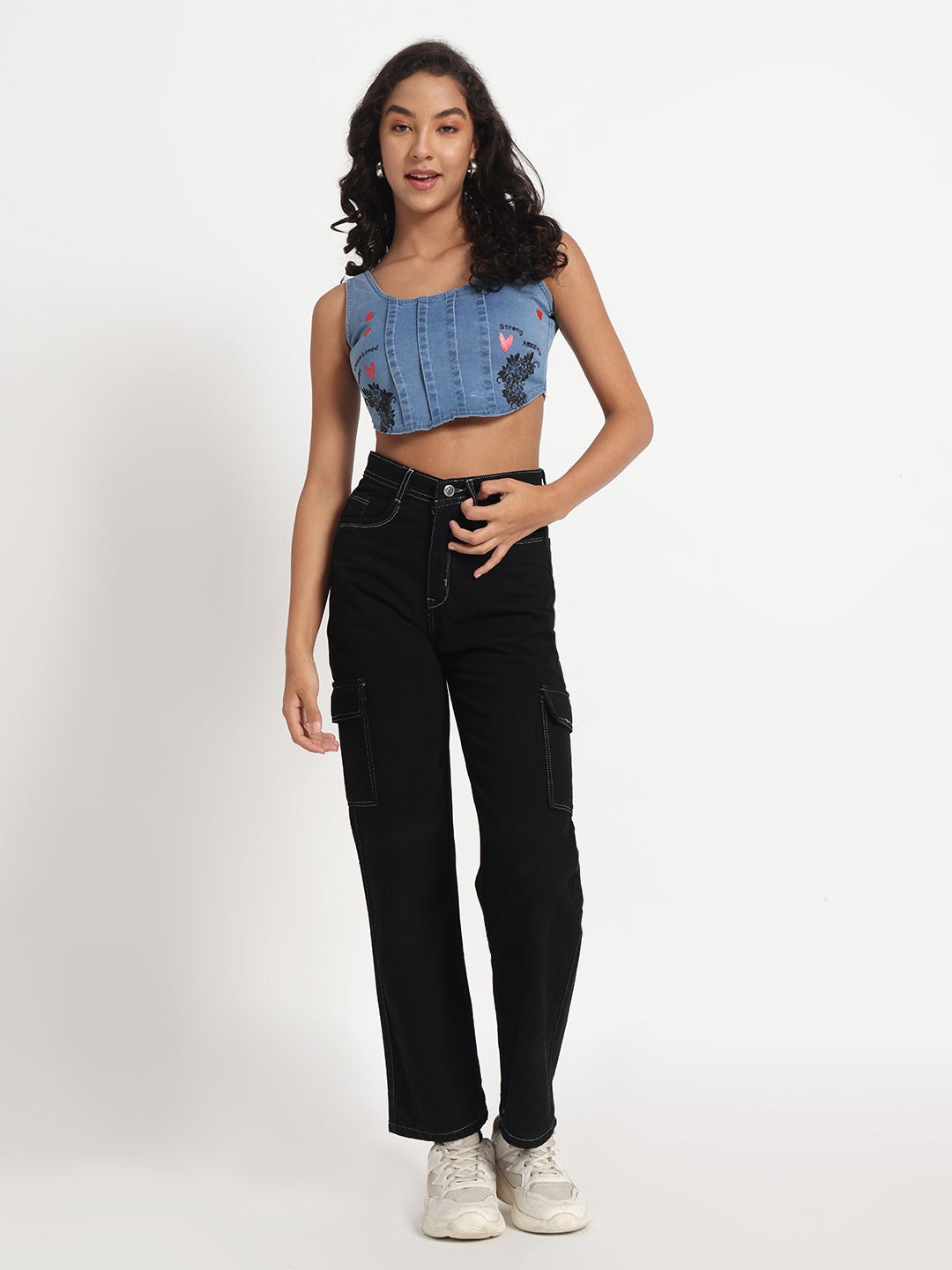 Empowered Hearts Denim Crop Top