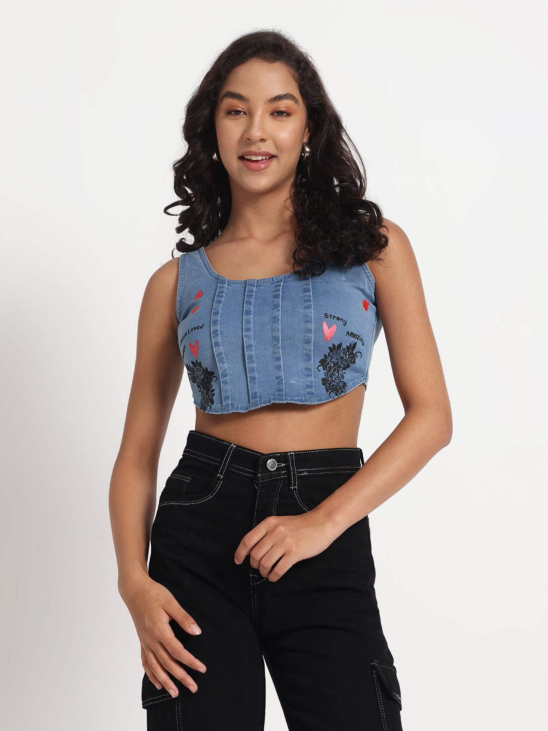 Empowered Hearts Denim Crop Top
