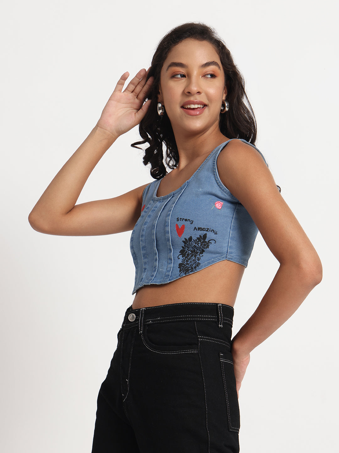 Empowered Hearts Denim Crop Top