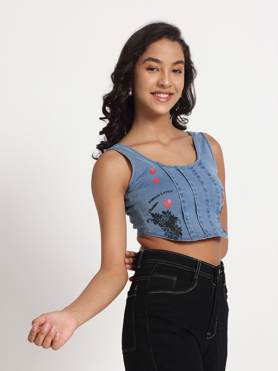 Empowered Hearts Denim Crop Top