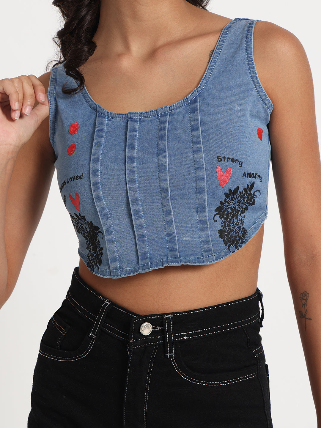 Empowered Hearts Denim Crop Top
