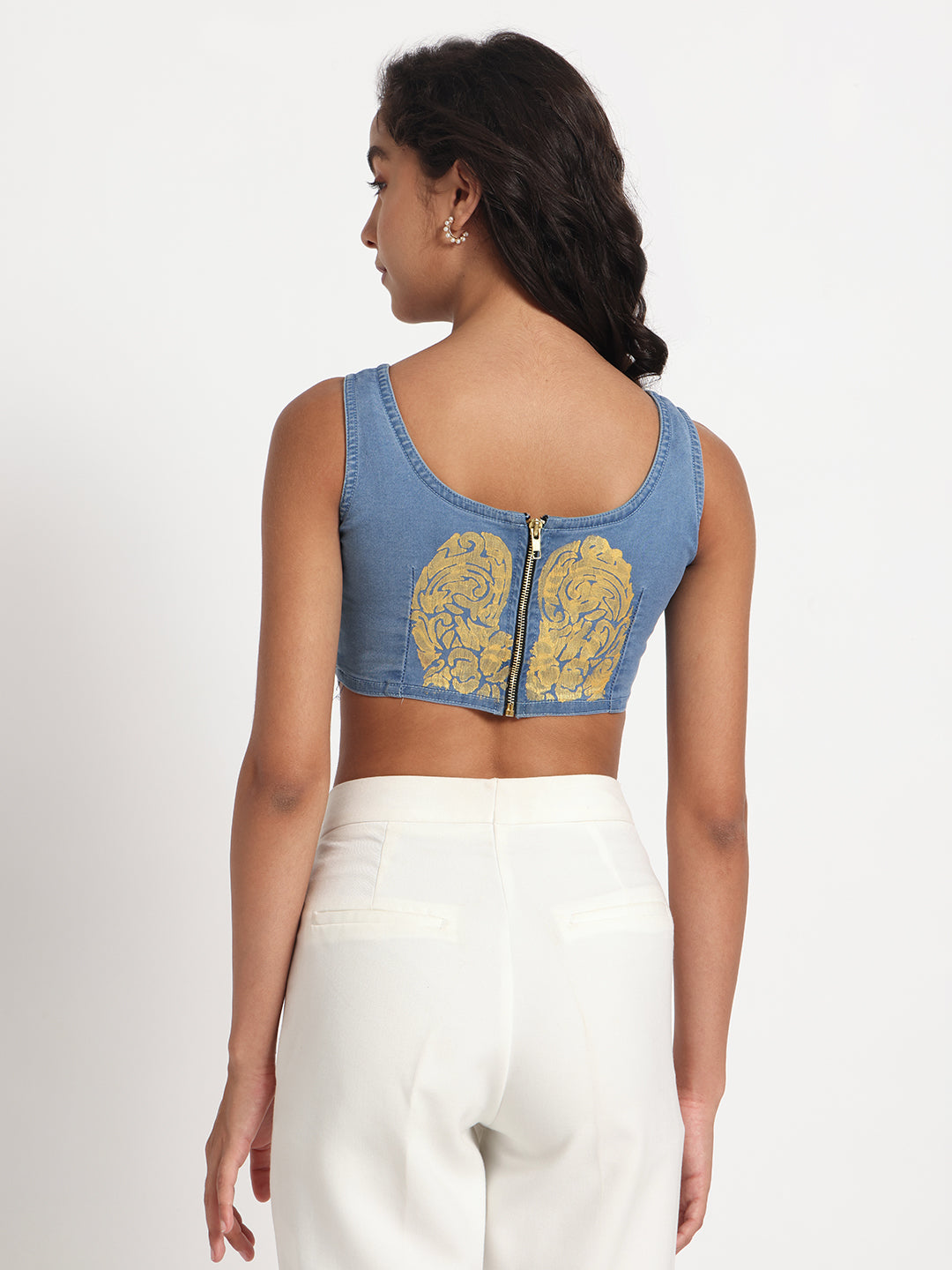 Golden Grace Denim Crop Top
