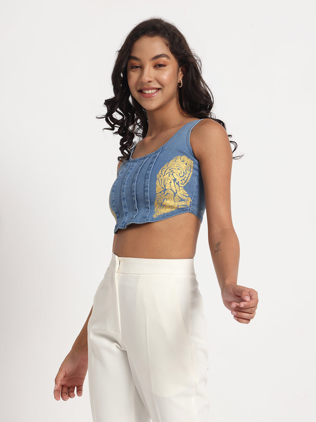 Golden Grace Denim Crop Top