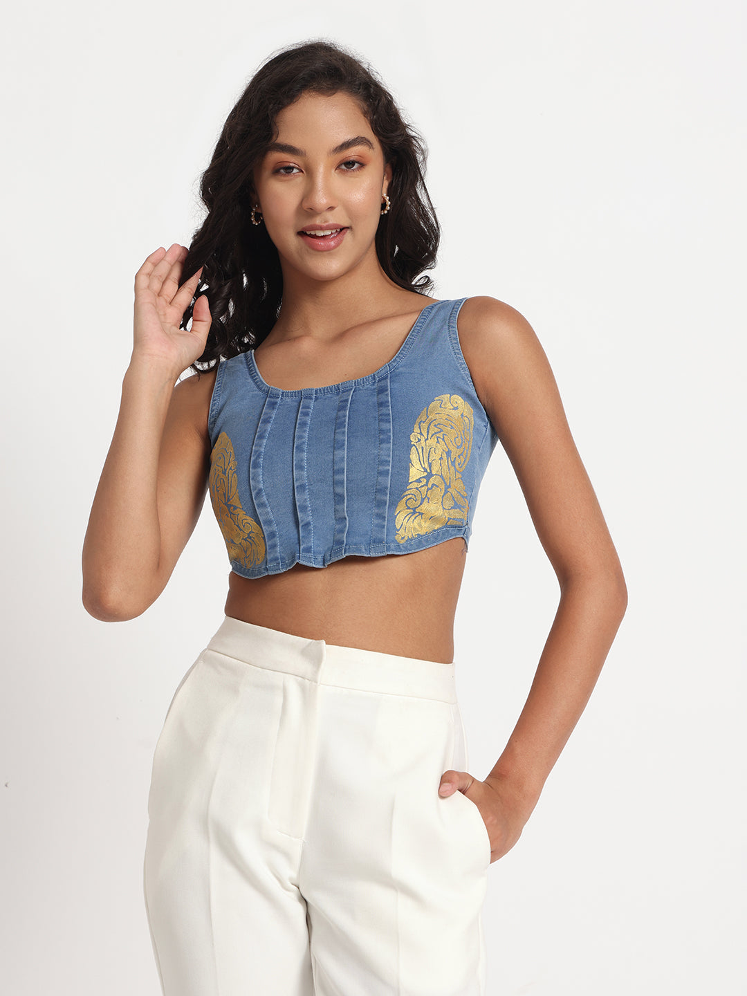 Golden Grace Denim Crop Top