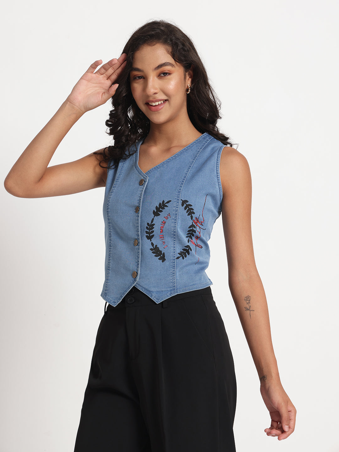 Faithful Elegance Buttoned Denim Vest Top