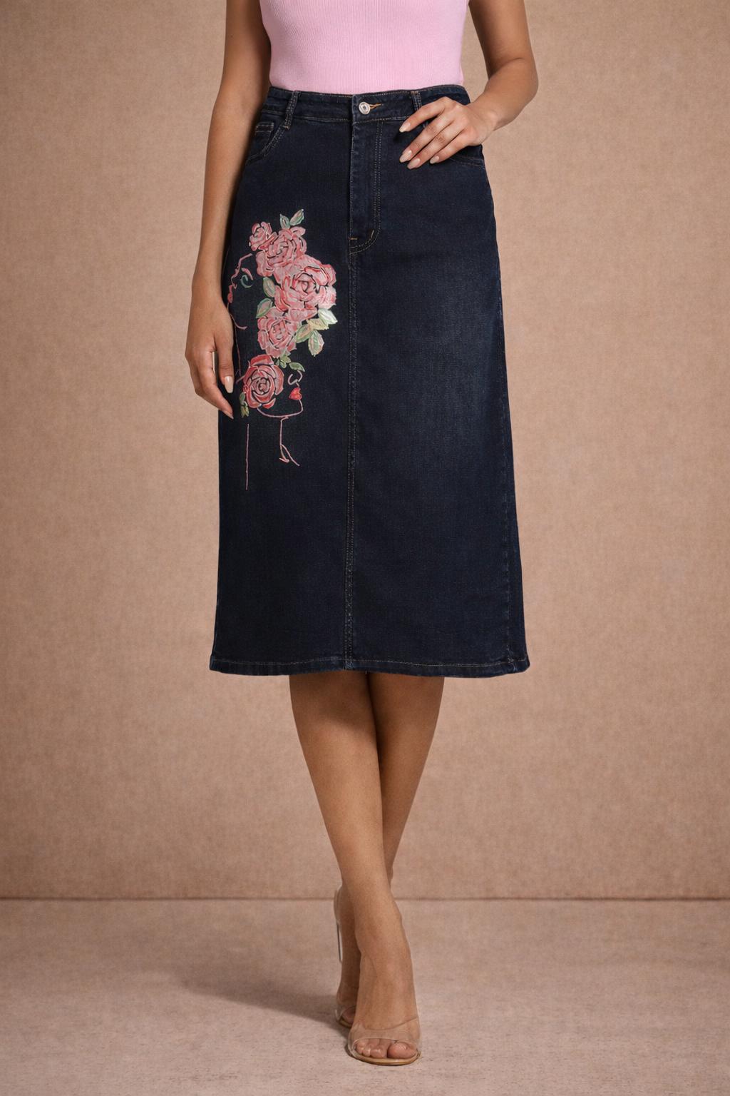 Rise in Bloom Hand-Painted Denim Skirt