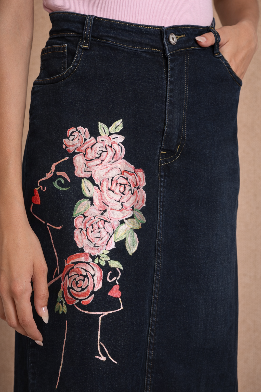 Rise in Bloom Hand-Painted Denim Skirt