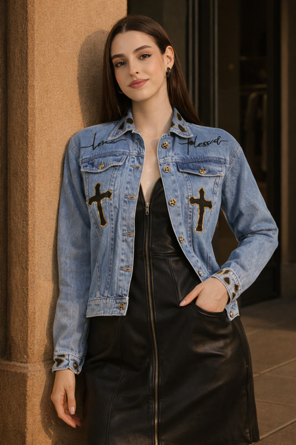Faith Love Blessed Hand-Painted Denim Jacket | Christian Artwear