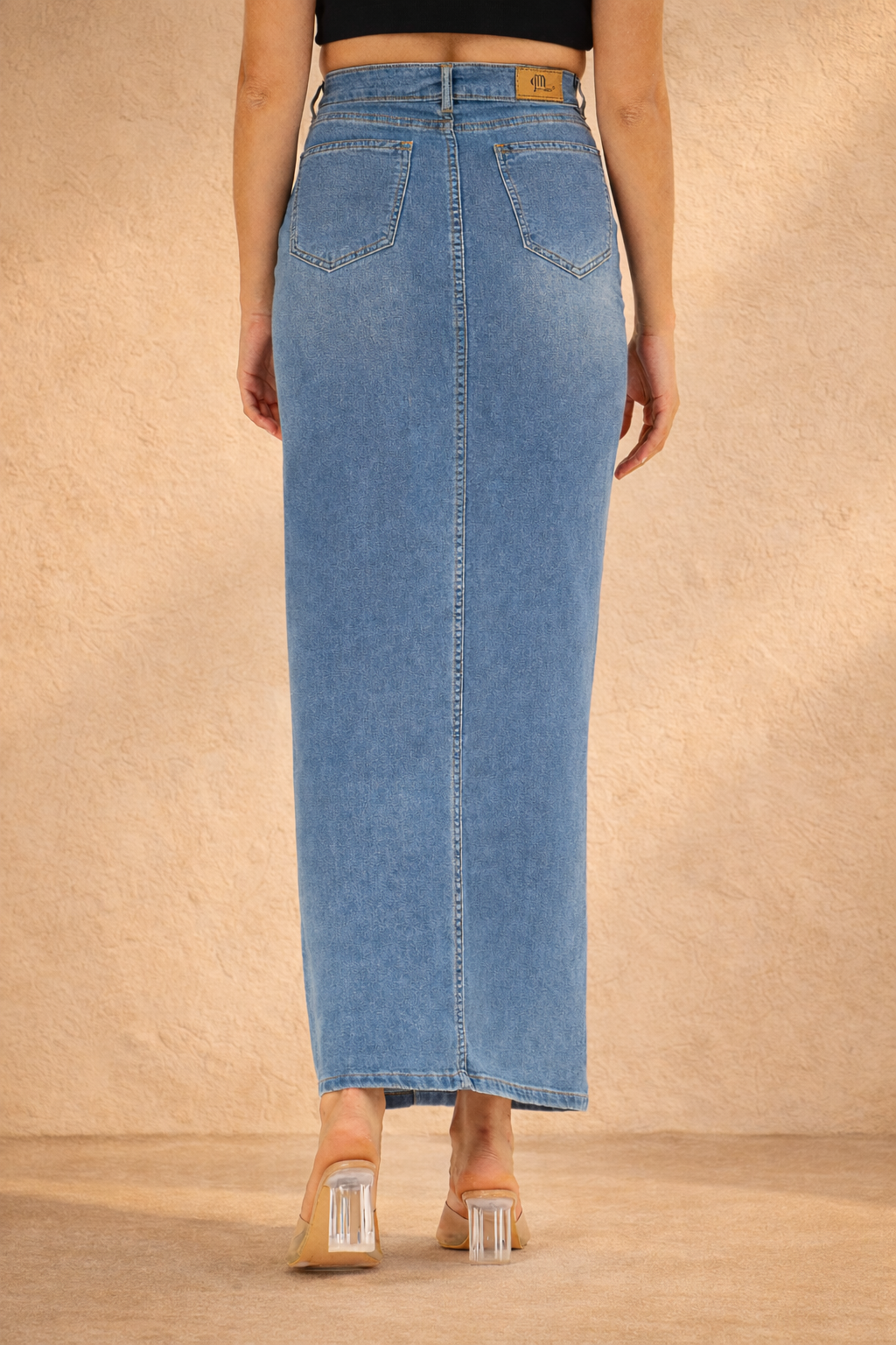 Blue Blossom Bee Hand-Painted Denim Maxi Skirt for Women