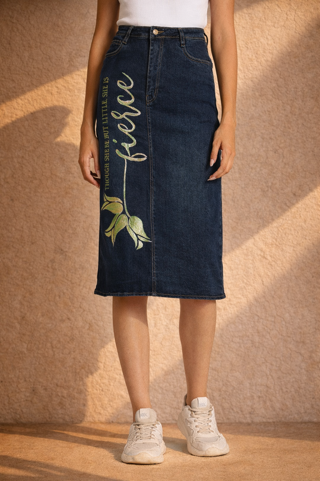 Fierce Inspirational Midi Denim Skirt