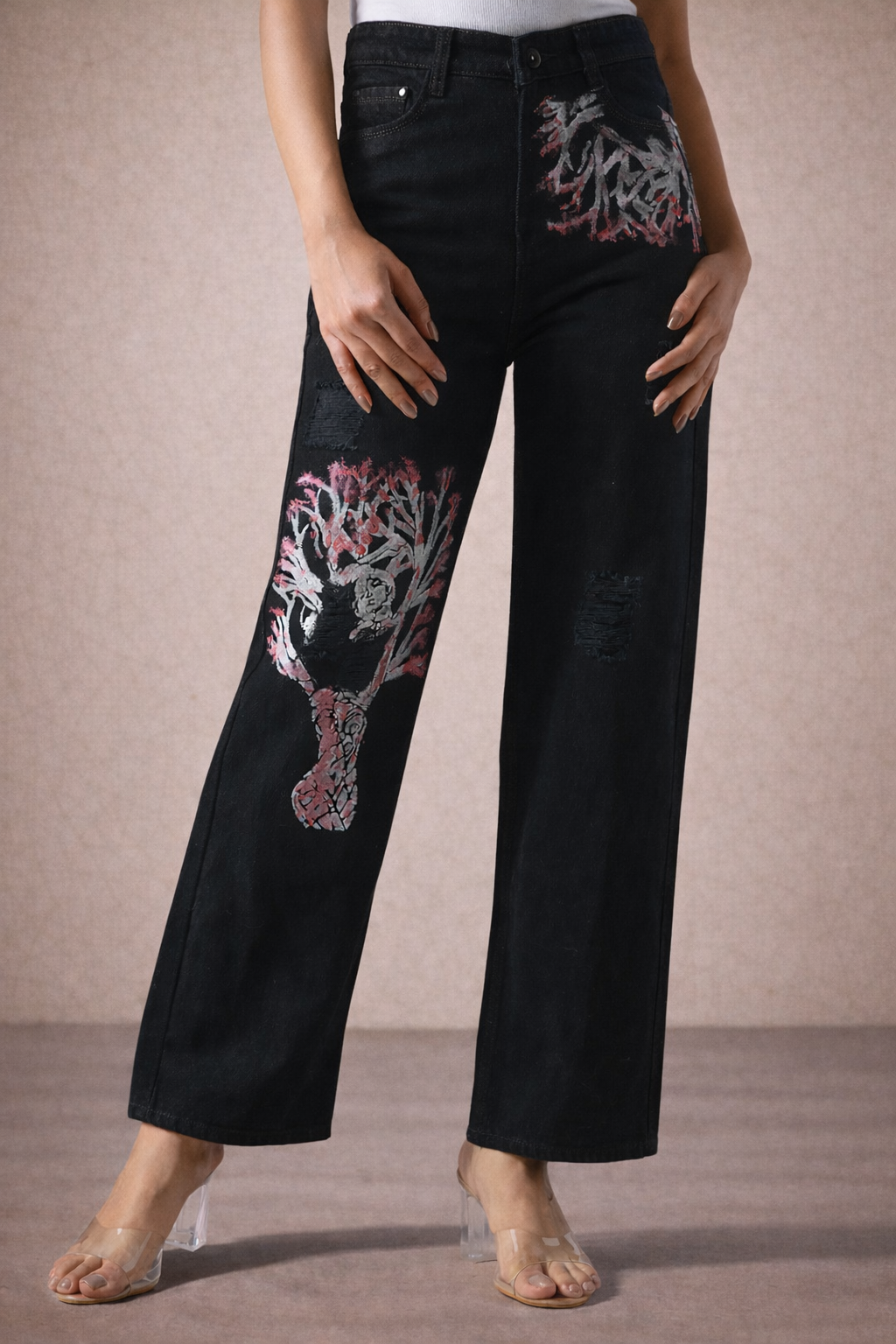 Cherry Blossom Hand Painted Denim Jeans