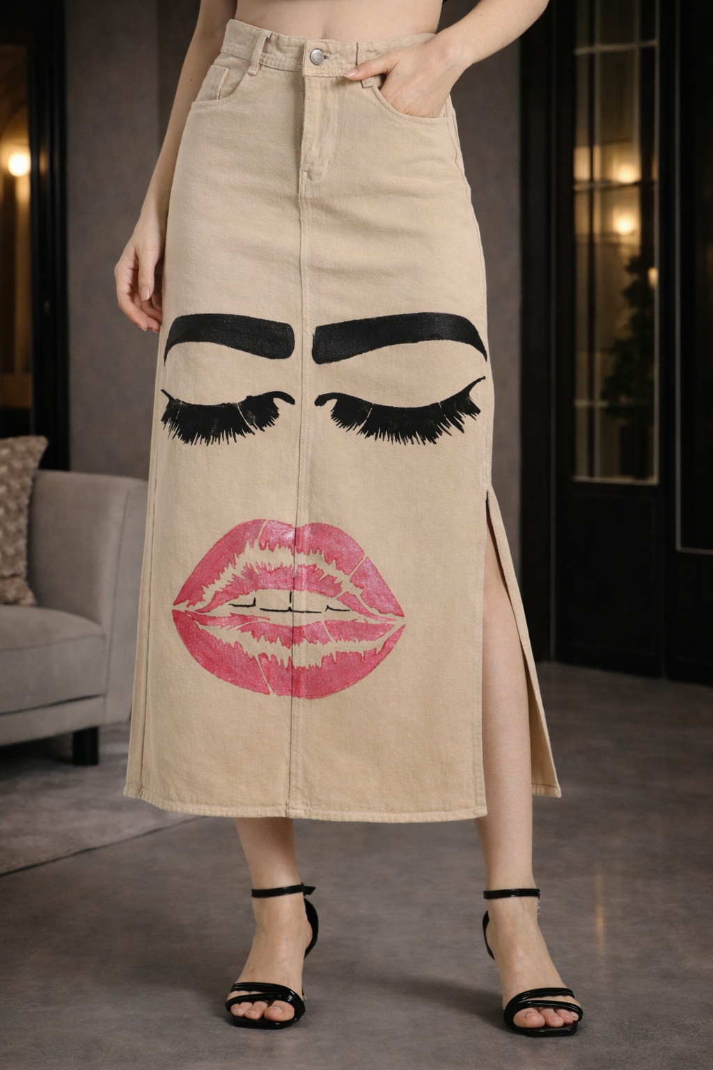 Girl Boss Hand Painted Denim Skirt