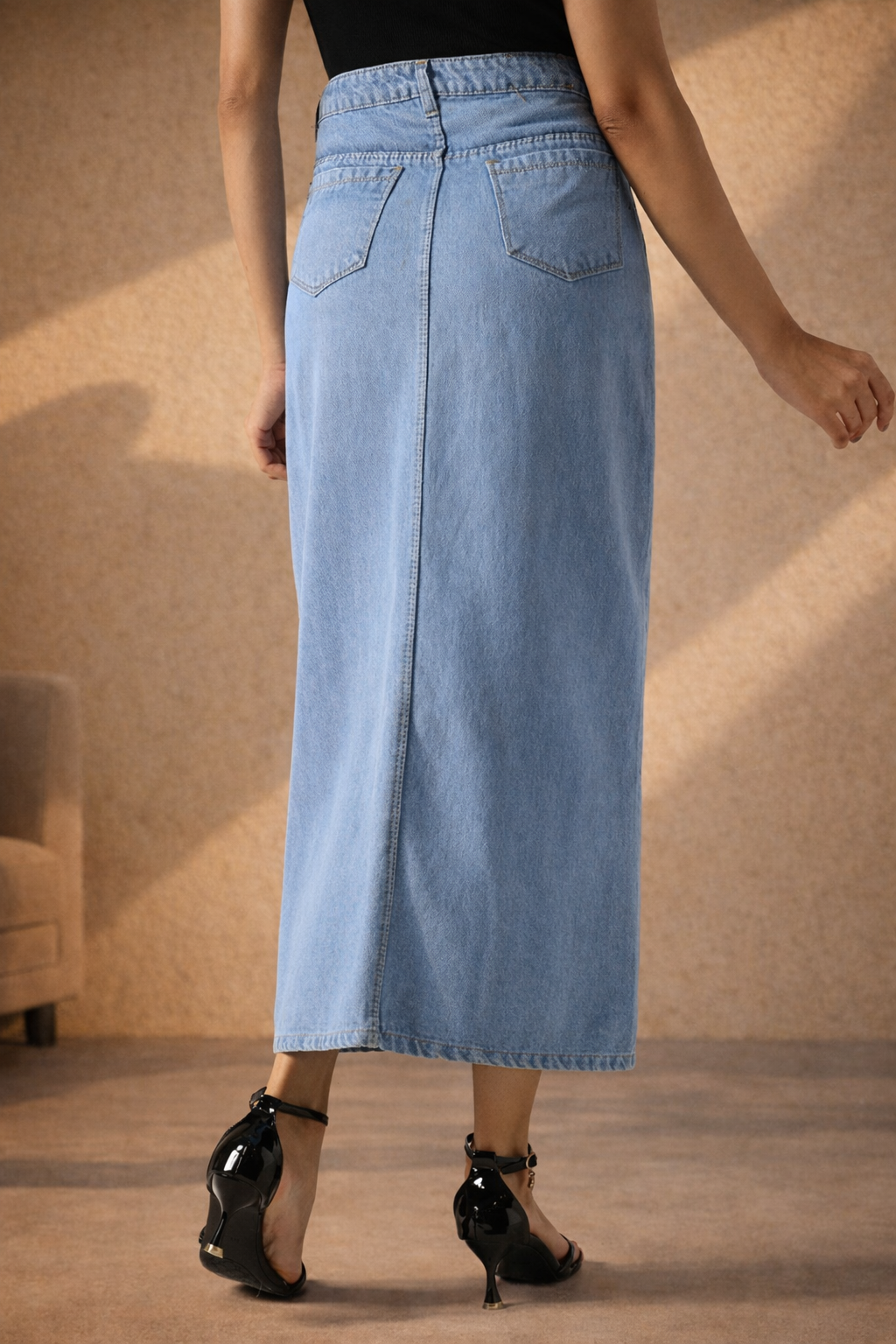 Winking Beauty Denim Hand Painted Denim Skirt