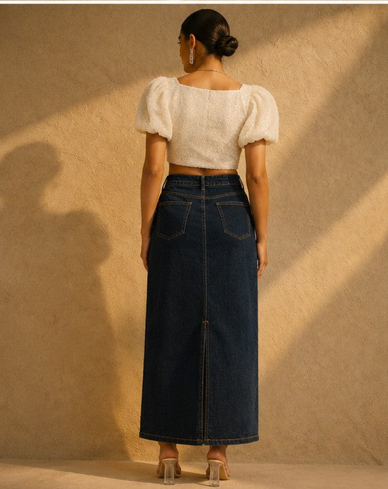 BeYOUtiful Hand-Painted Denim Maxi Skirt