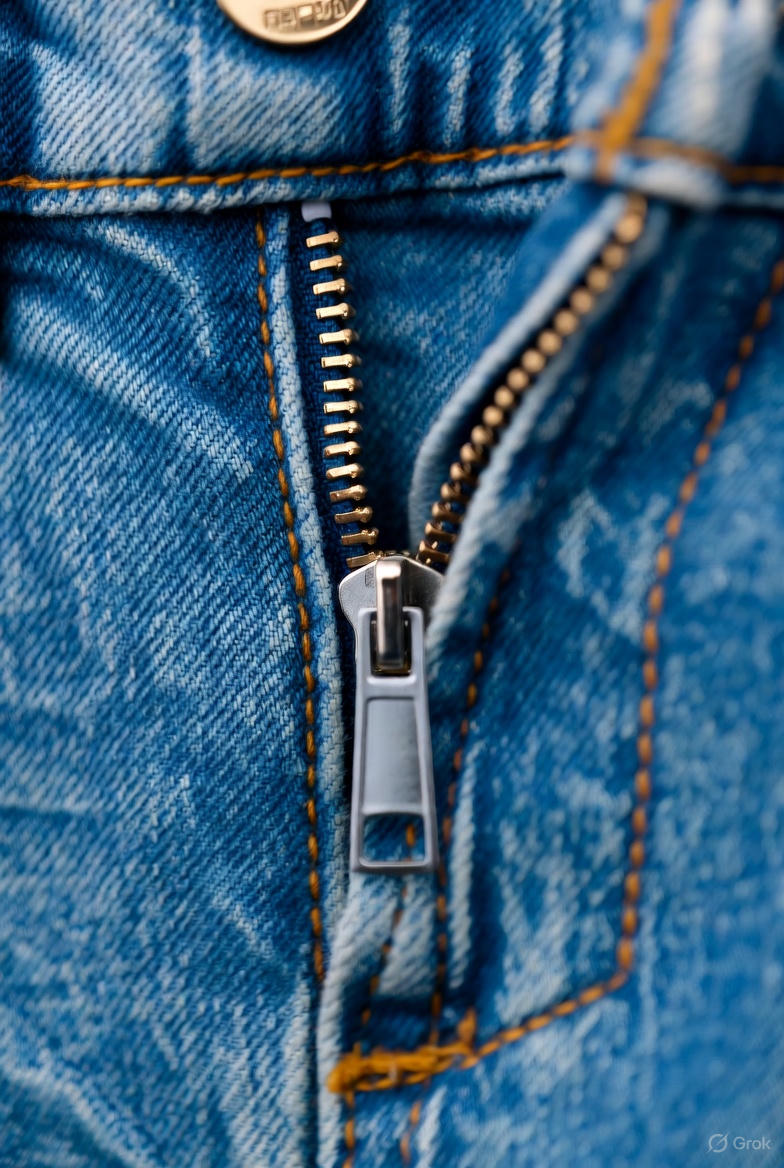 Close-up of a denim skirt zipper highlighting common denim skirt zipper problems and solutions