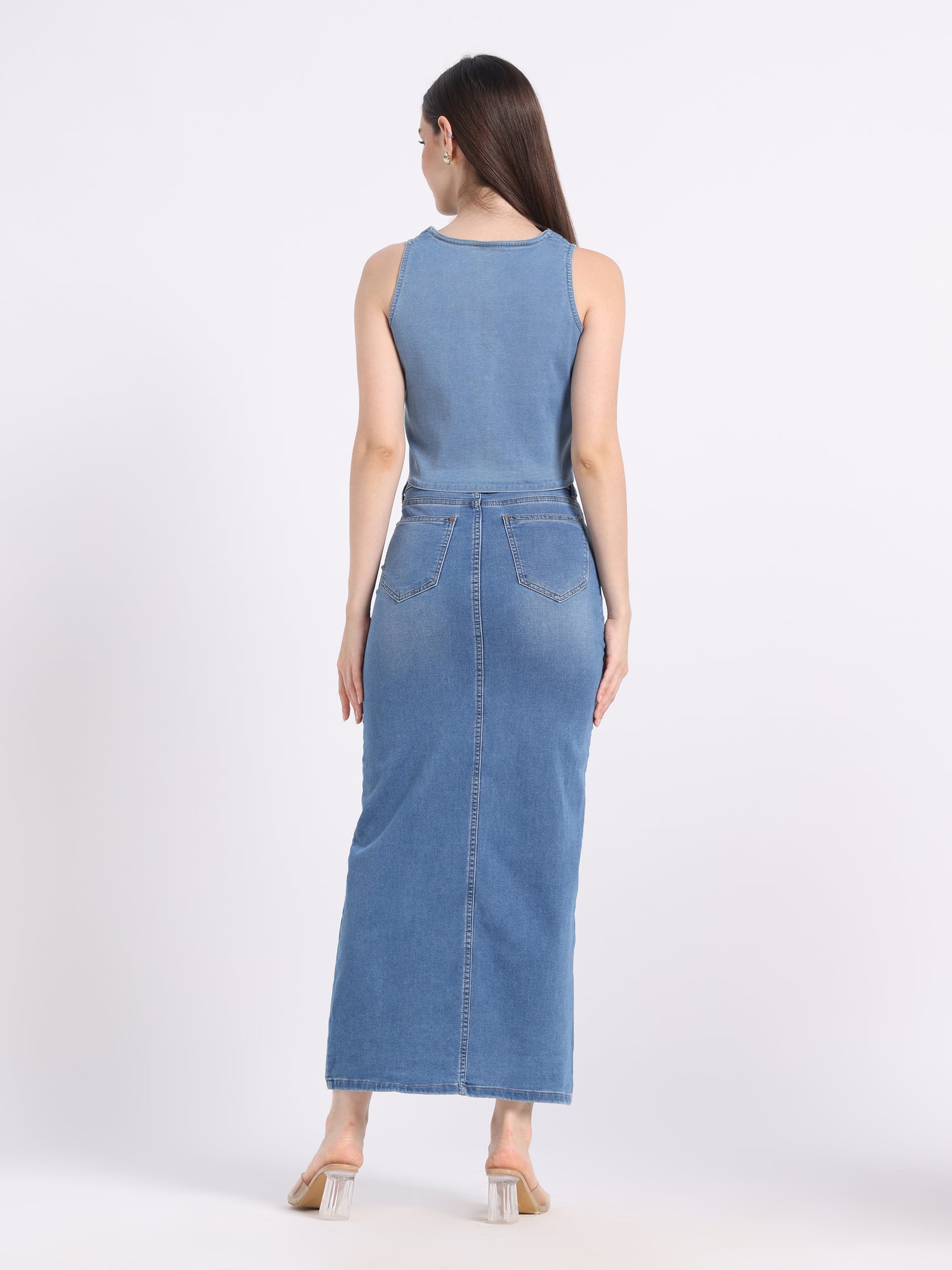 Believe In Bloom Hand-Painted Denim Maxi Skirt