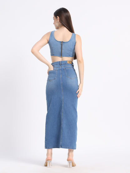 Verdant Muse Hand-Painted Denim Co-ord Set | Artistic Fashion