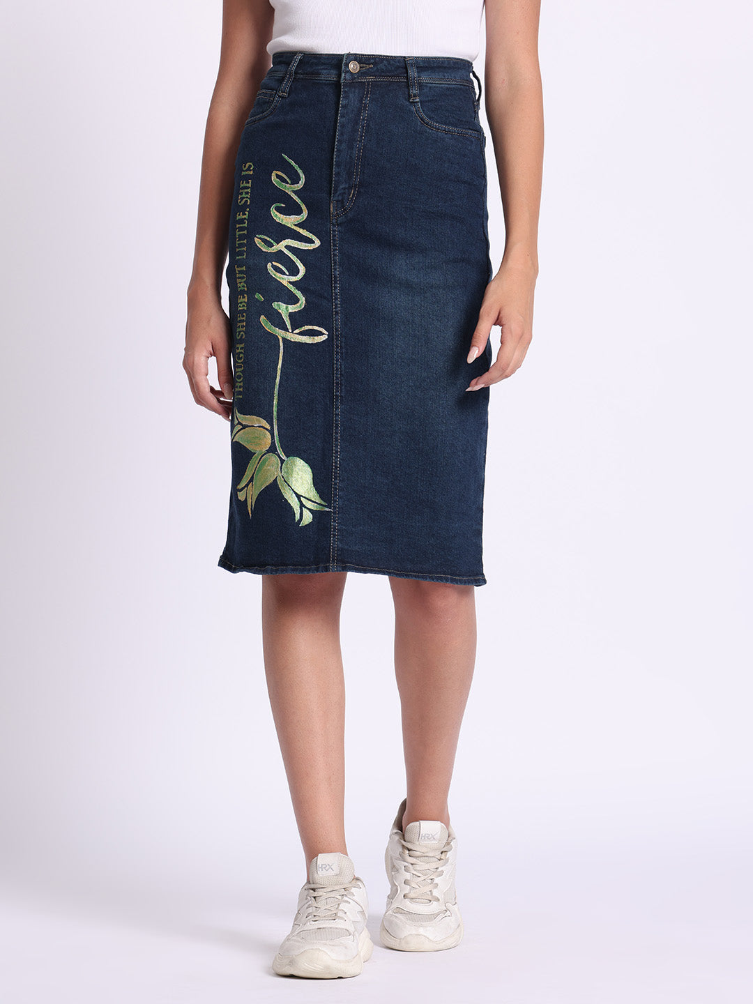 &quot;Fierce&quot; Inspirational Denim Midi Skirt