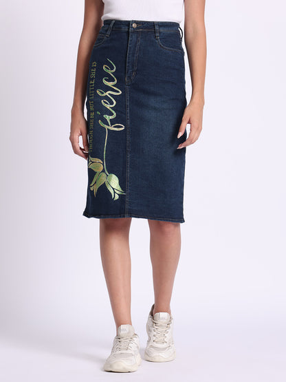 &quot;Fierce&quot; Inspirational Denim Midi Skirt
