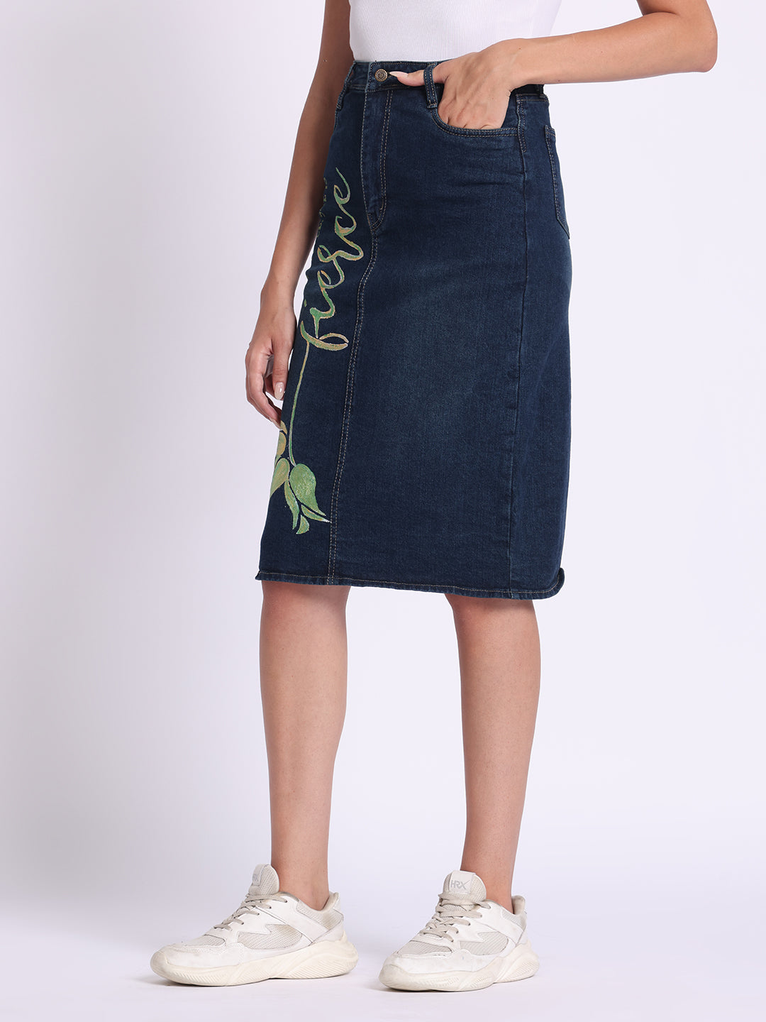 &quot;Fierce&quot; Inspirational Denim Midi Skirt