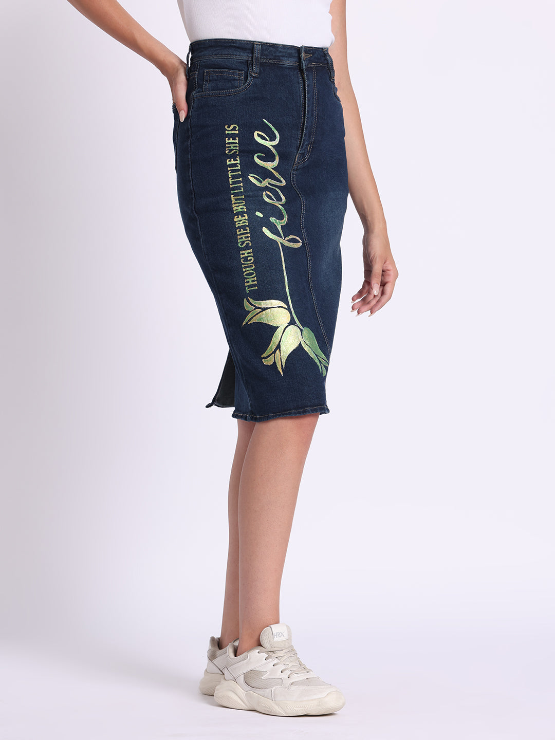 &quot;Fierce&quot; Inspirational Denim Midi Skirt