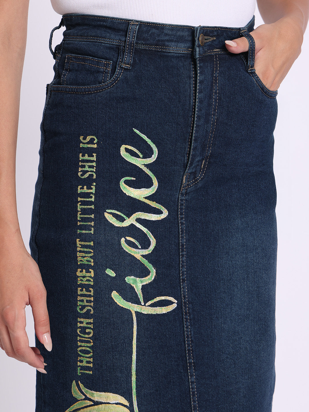&quot;Fierce&quot; Inspirational Denim Midi Skirt