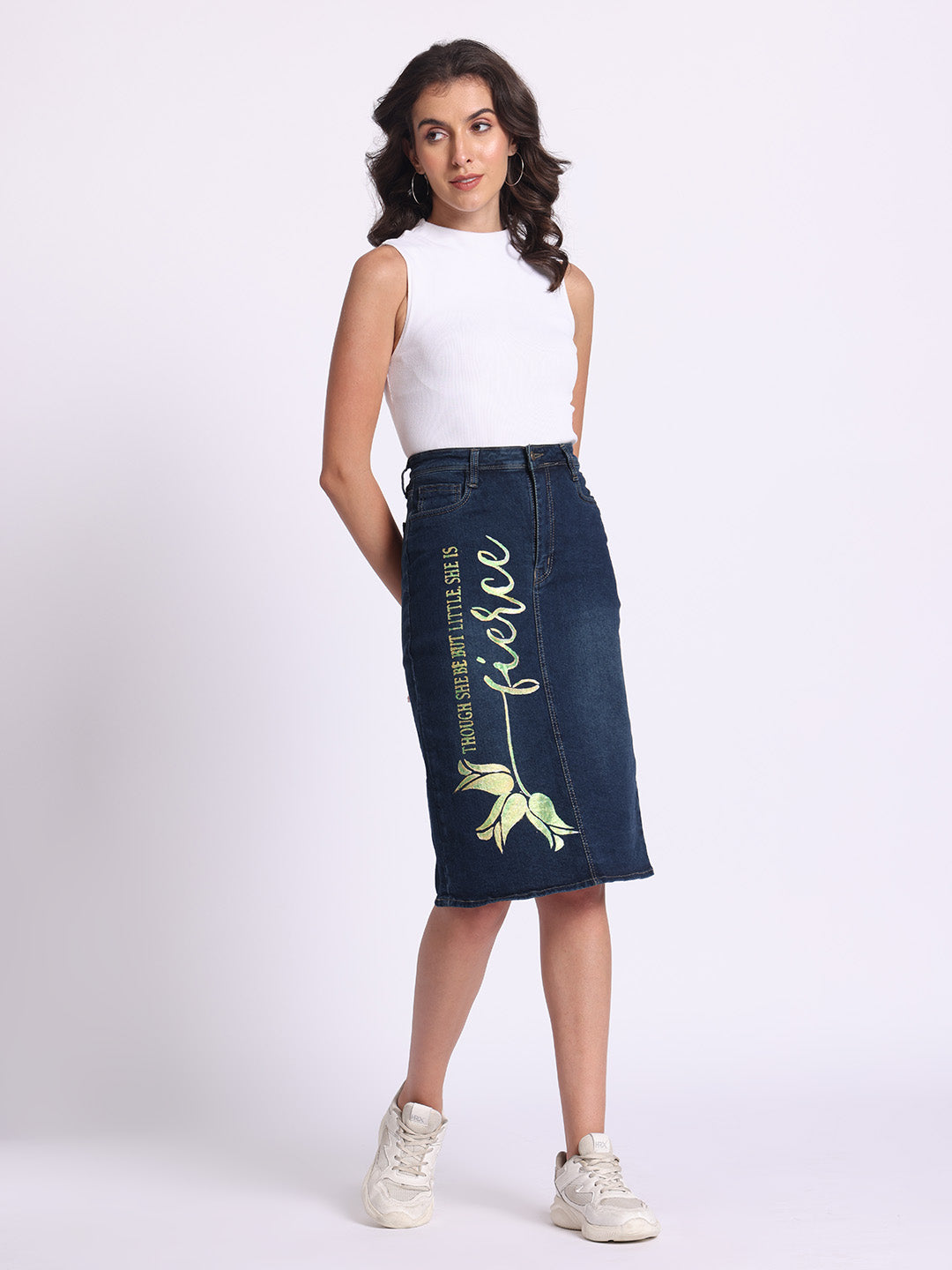 &quot;Fierce&quot; Inspirational Denim Midi Skirt
