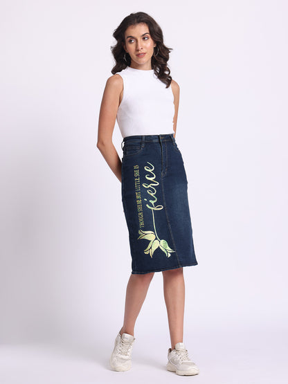 &quot;Fierce&quot; Inspirational Denim Midi Skirt