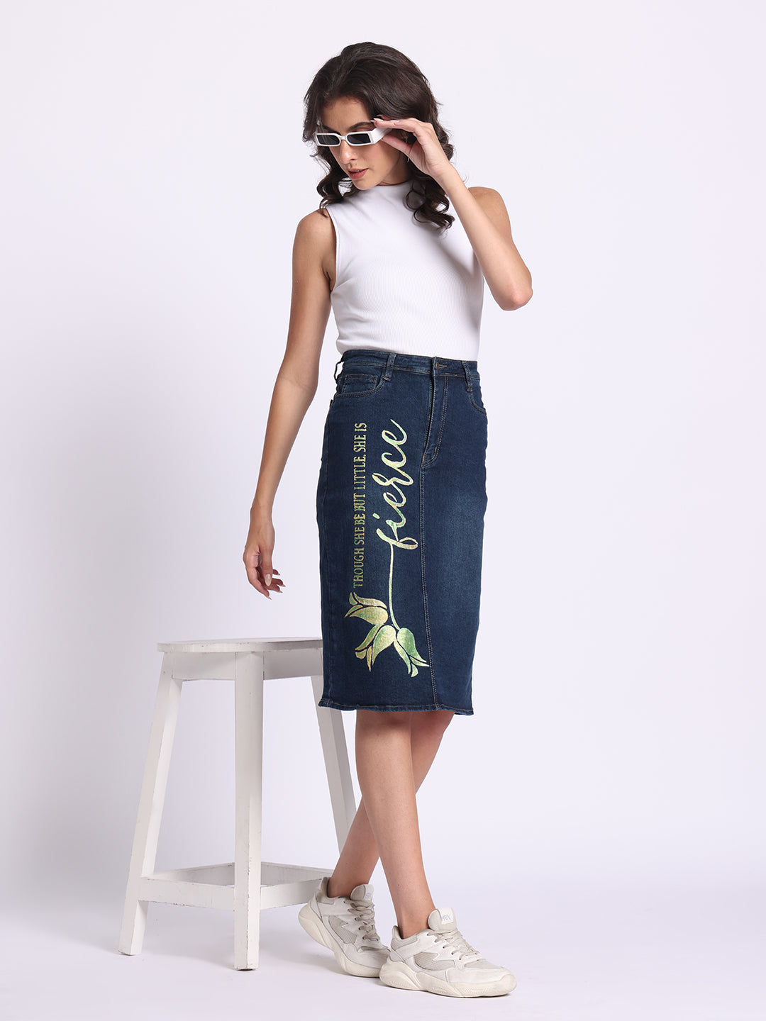 &quot;Fierce&quot; Inspirational Denim Midi Skirt