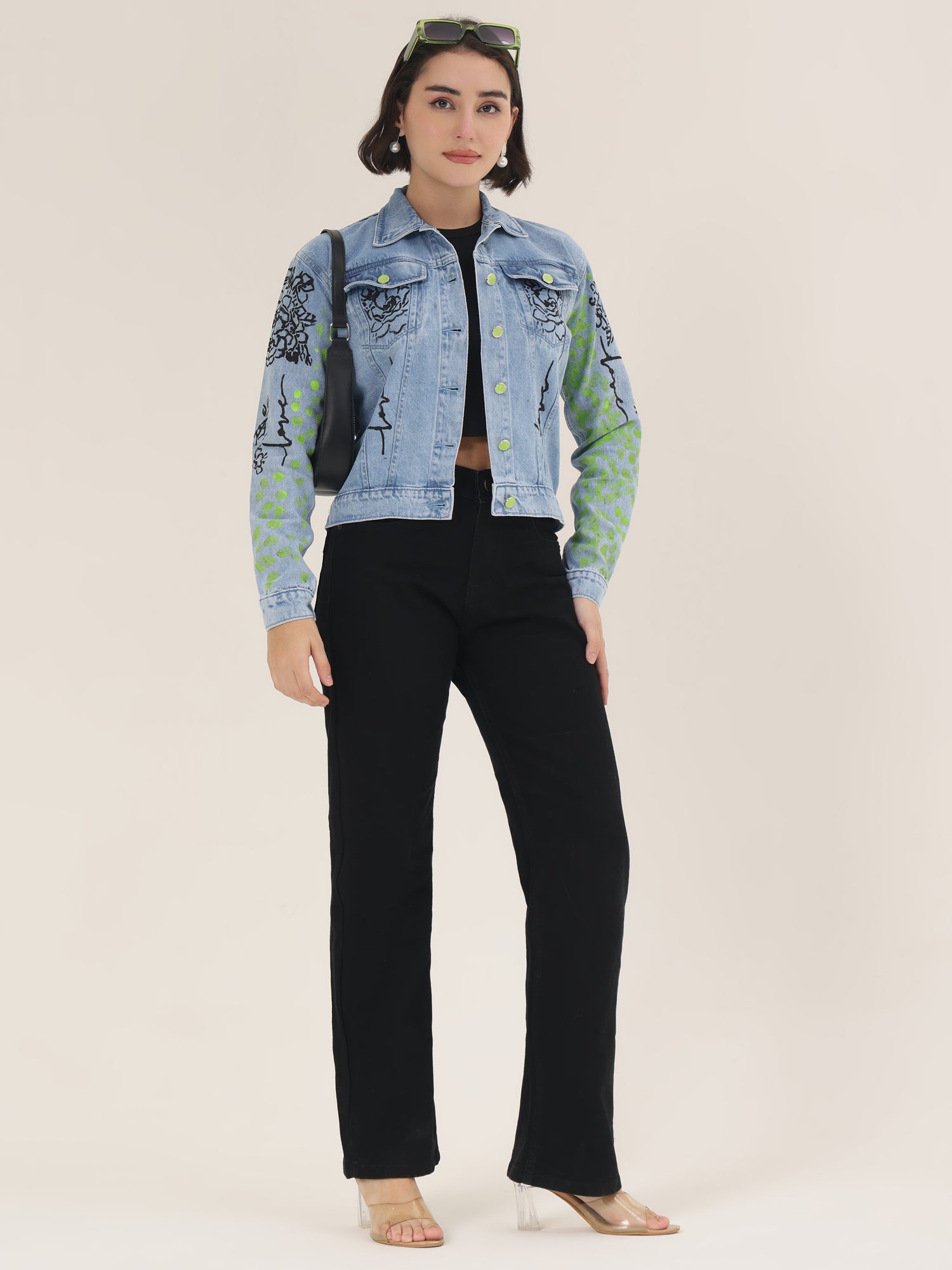 Love Muse Hand-Painted Denim Jacket for Women – Artistic Floral Outline Edition