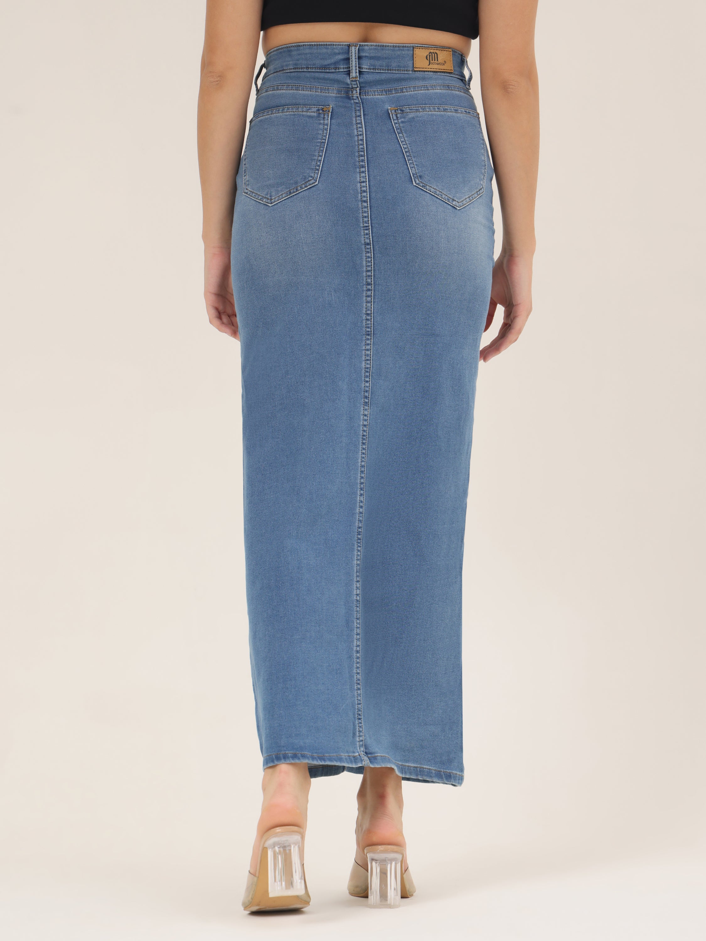 Believe Faith Edition Hand-Painted Denim Maxi Skirt for Women – High-Slit Premium Long Skirt