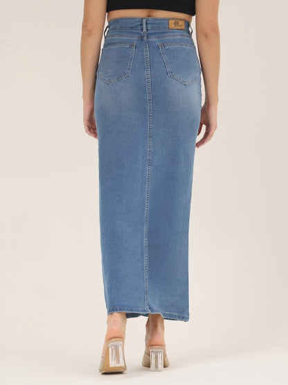 Believe Faith Edition Hand-Painted Denim Maxi Skirt for Women – High-Slit Premium Long Skirt