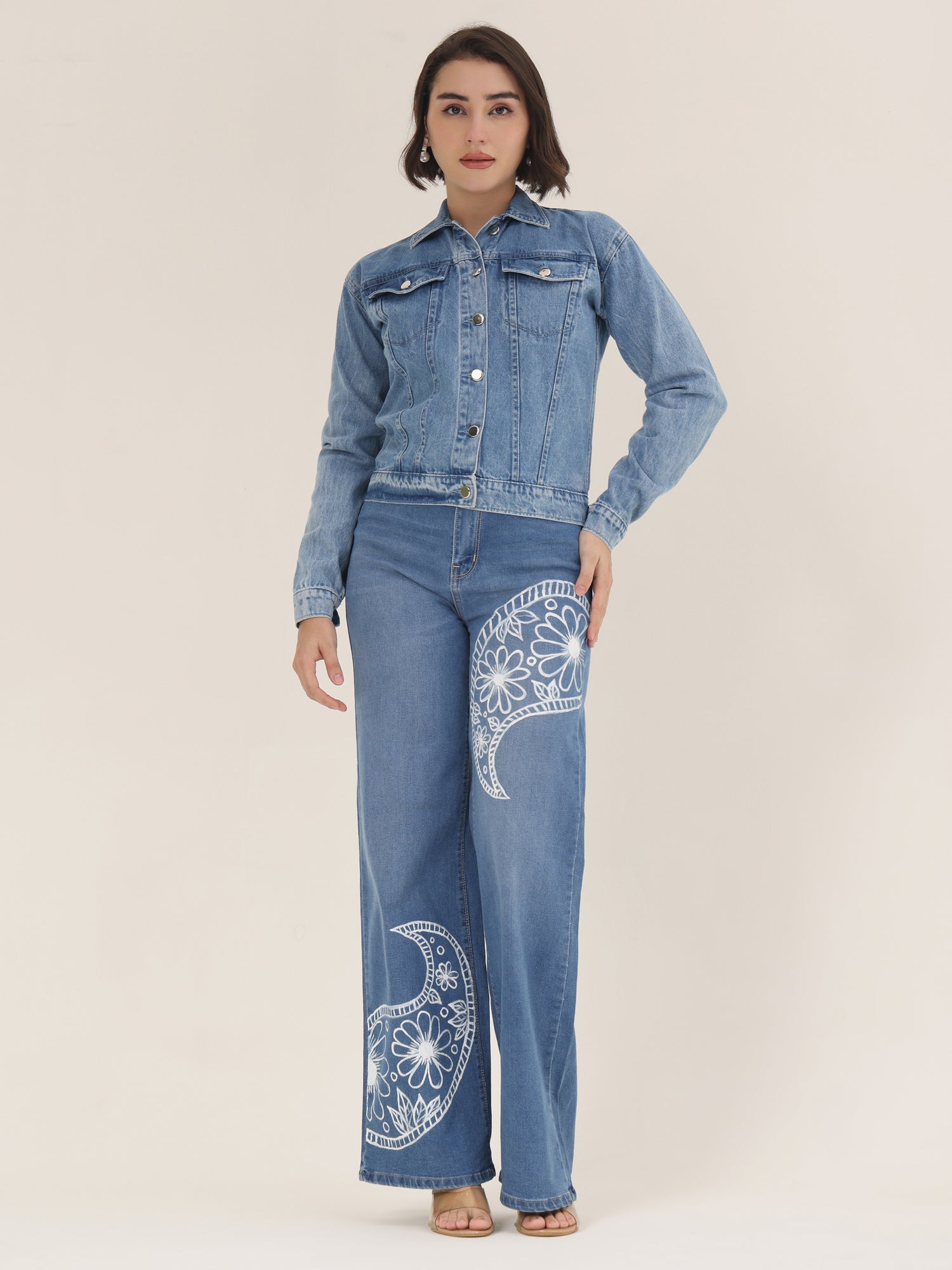 Pink Blossom Hand-Painted Denim Jacket for Women – Limited Edition Floral Art Jacket