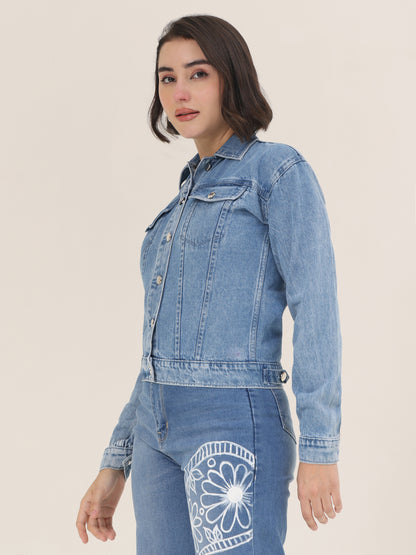 Pink Blossom Hand-Painted Denim Jacket for Women – Limited Edition Floral Art Jacket