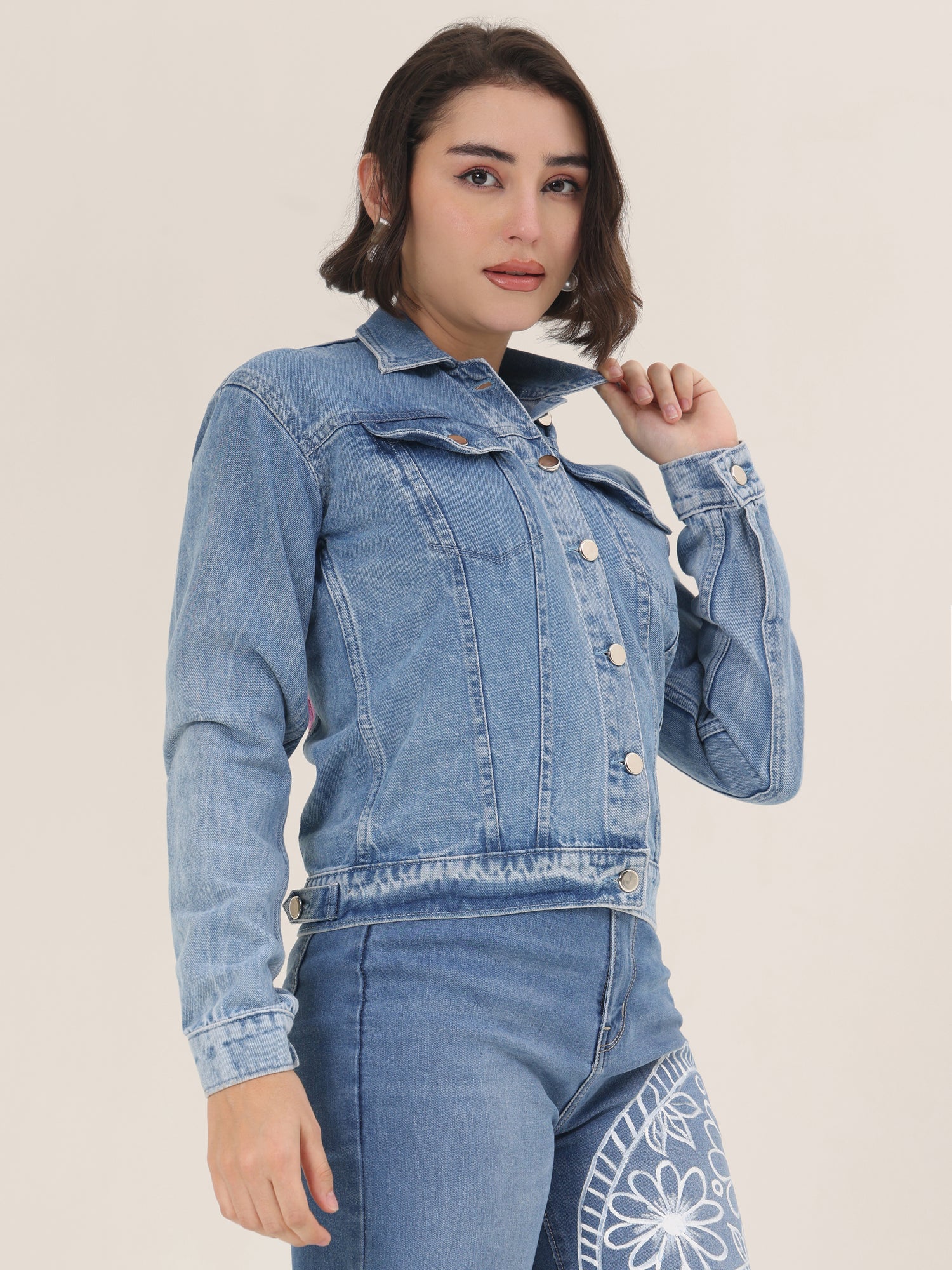 Pink Blossom Hand-Painted Denim Jacket for Women – Limited Edition Floral Art Jacket