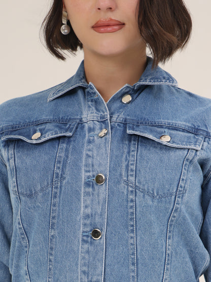 Pink Blossom Hand-Painted Denim Jacket for Women – Limited Edition Floral Art Jacket