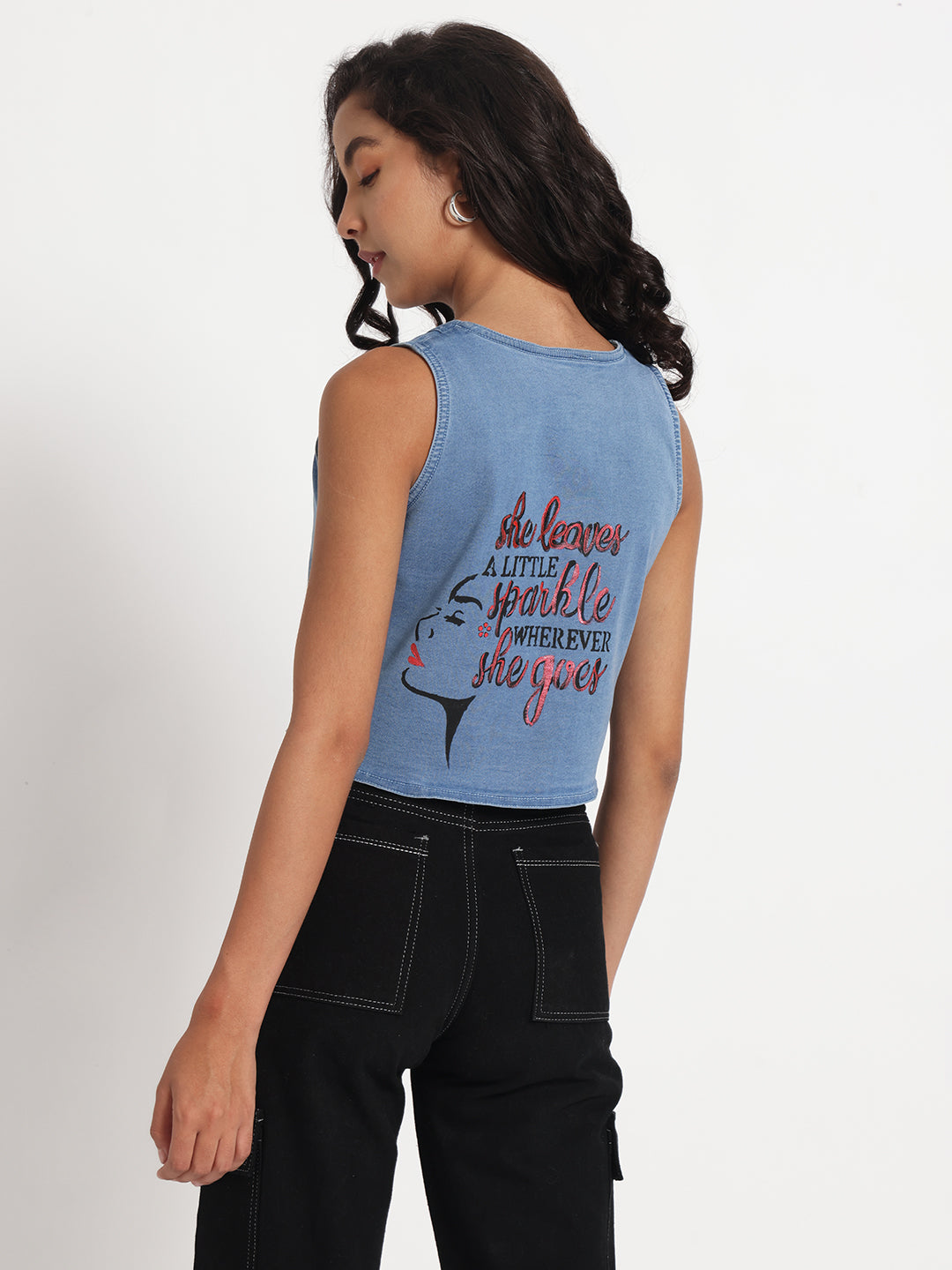 Sassy Sunglasses Denim Top