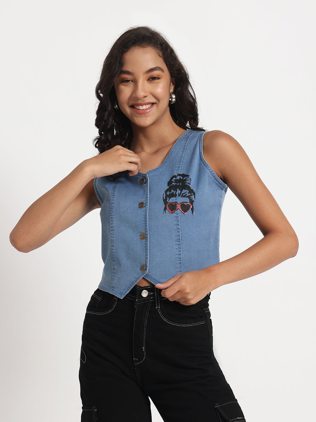 Sassy Sunglasses Denim Top