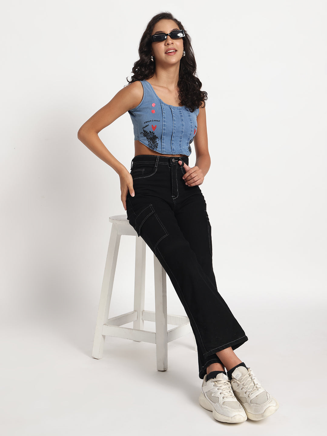 Empowered Hearts  Denim Crop Top